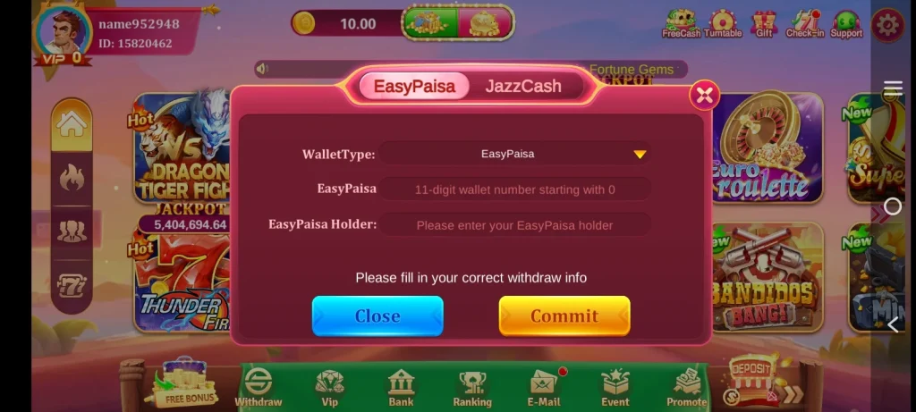 lucky pkr 777 withdrawal interface screenshot 